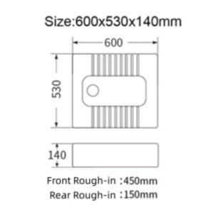 GF-SP-034 Exposed Ceramic Squatting Pan Dimension Diagram